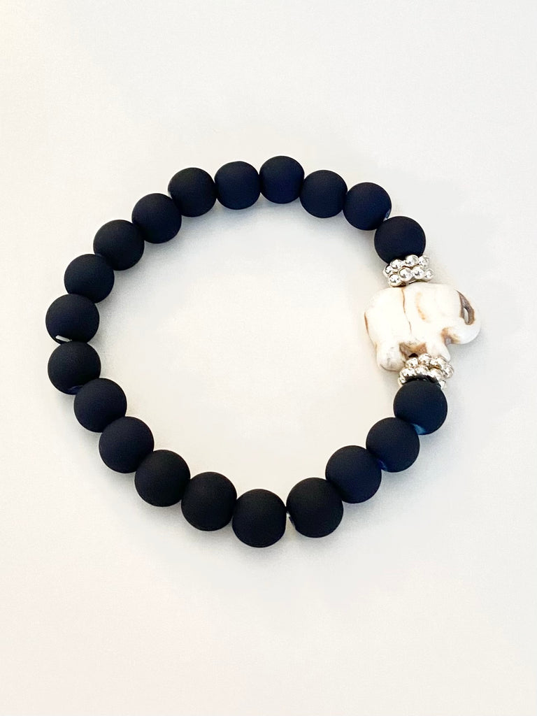 NAVY MATTE SIGNATURE  ELEPHANT BEADED  BRACELET